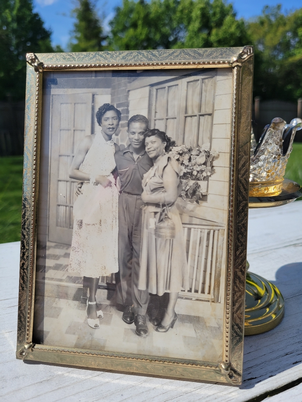 Vintage Metal Frame With Family Photo 1940s - 1950s (?) Beautiful Family Image!